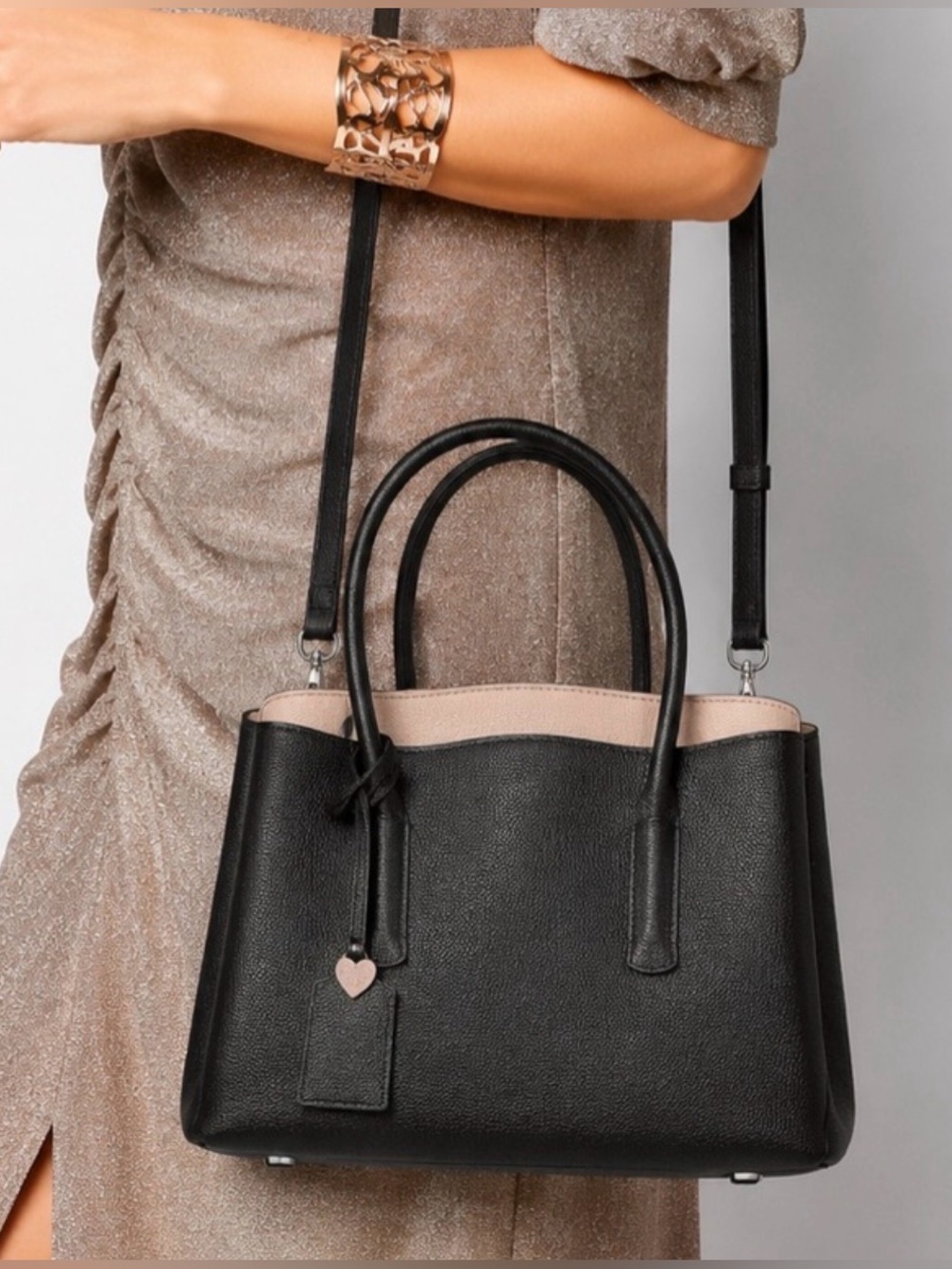 Kate Spade Margaux Leather Satchel/Tote – Black & Taupe